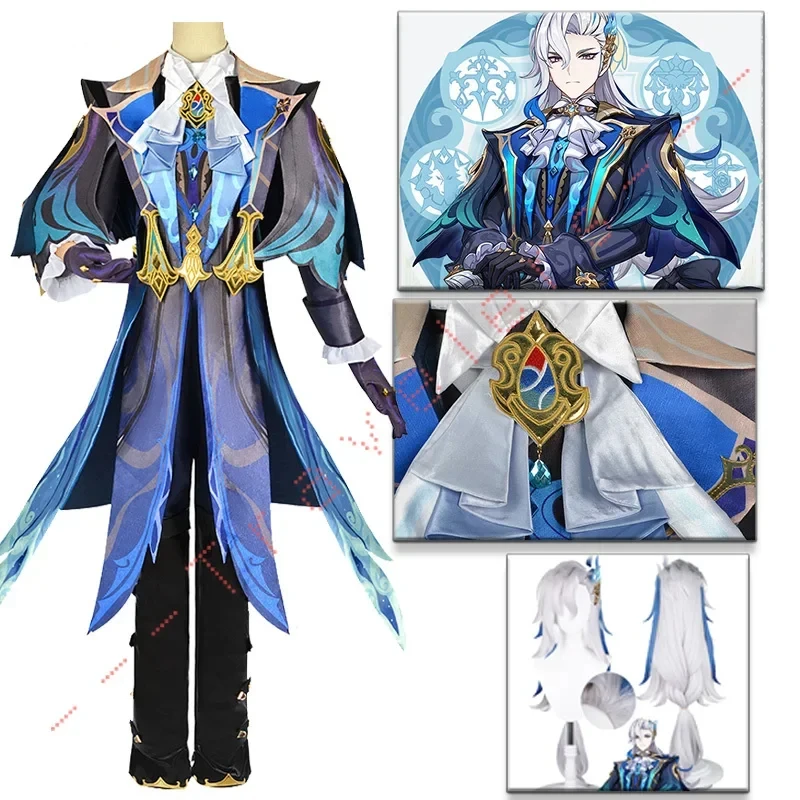 Neuvillett Cosplay Genshin Impact Costume Parrucca Nicole Chief Justice Ordainer Of Inexinable Justice Uniform Halloween Outfit