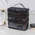 Three-layer mesh cosmetic bag-black