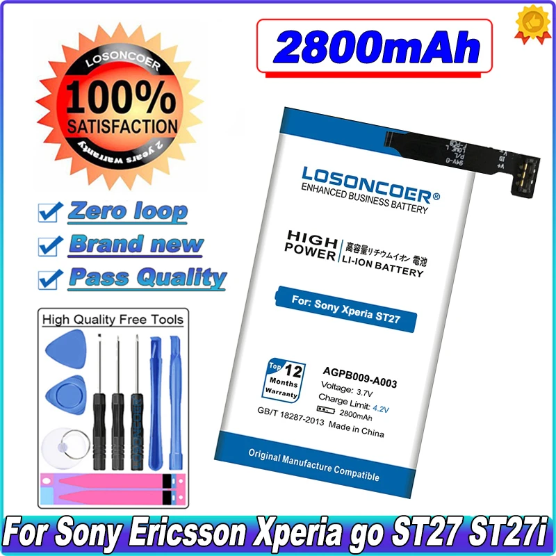 

LOSONCOER AGPB009-A003 2800mAh Battery For Sony Ericsson Xperia Go ST27 ST27i ST27A Mobile Phone Battery