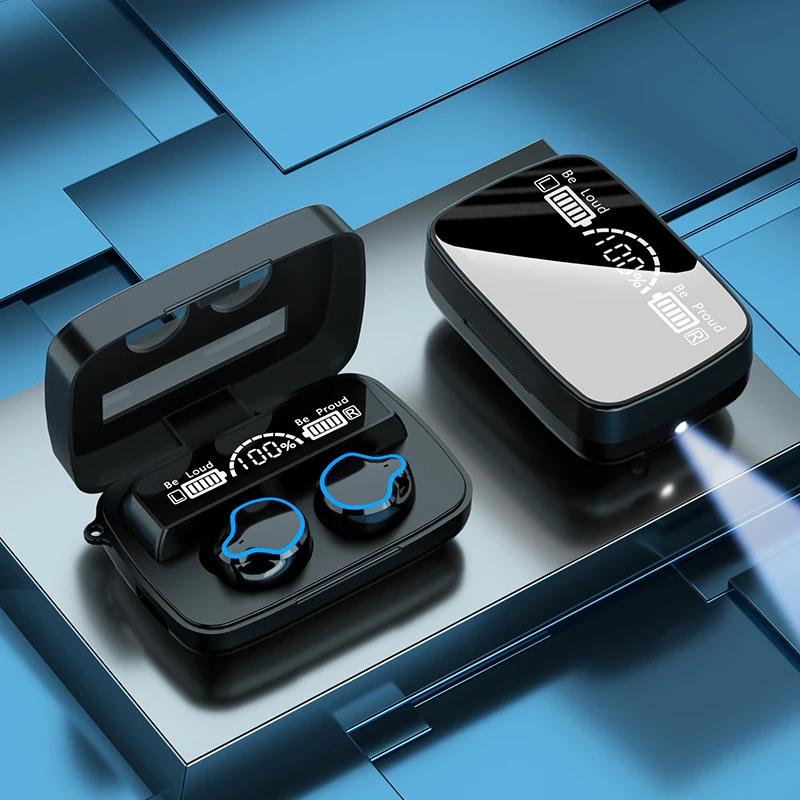 Wireless Earbuds Bluetooth Headphones 3500mAh Charging Box with Flashlight  Noise Cancelling Deep Bass Stereo Wireless Earphone
