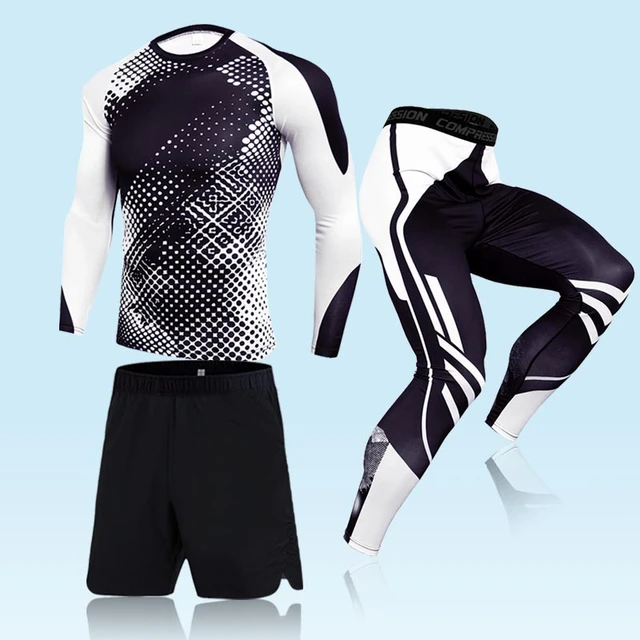 Conjunto ajustado para correr para hombre, ropa deportiva para Fitness,  traje deportivo para trotar, ropa deportiva de compresión para gimnasio,  chándal de entrenamiento, protector de sarpullido - AliExpress