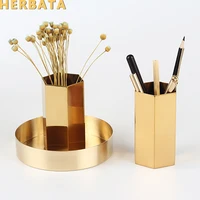 Gold Hexagonal Pen Holder – Stainless Steel Desktop Organizer, Multifunction Pencil Cup for Office & Home Storage 1