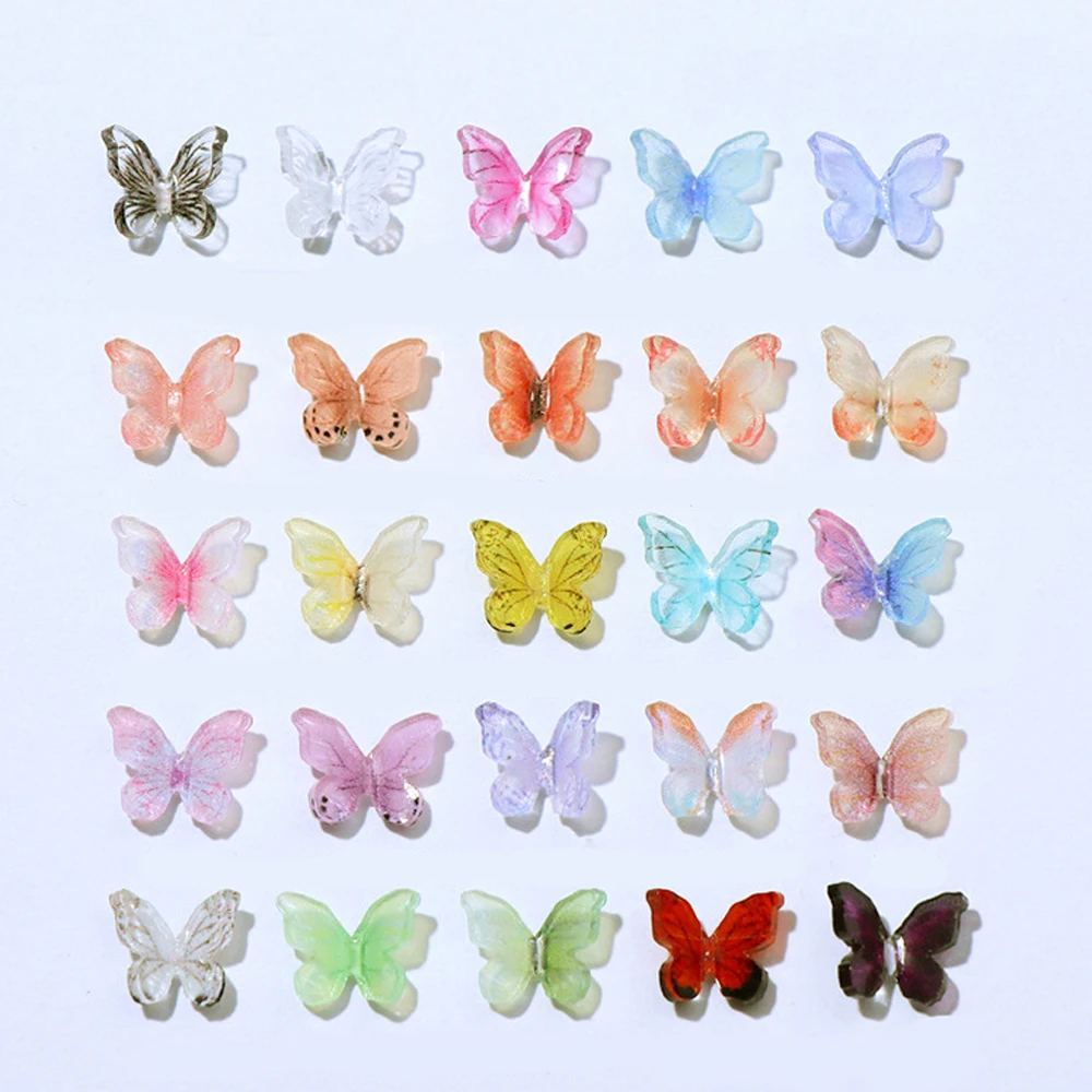 

20pcs New Multi-Color Butterfly Pattern Nail Art Charm Summer Colorful Clear Butterfly Nail Jewelry DIY Manicure Accessories