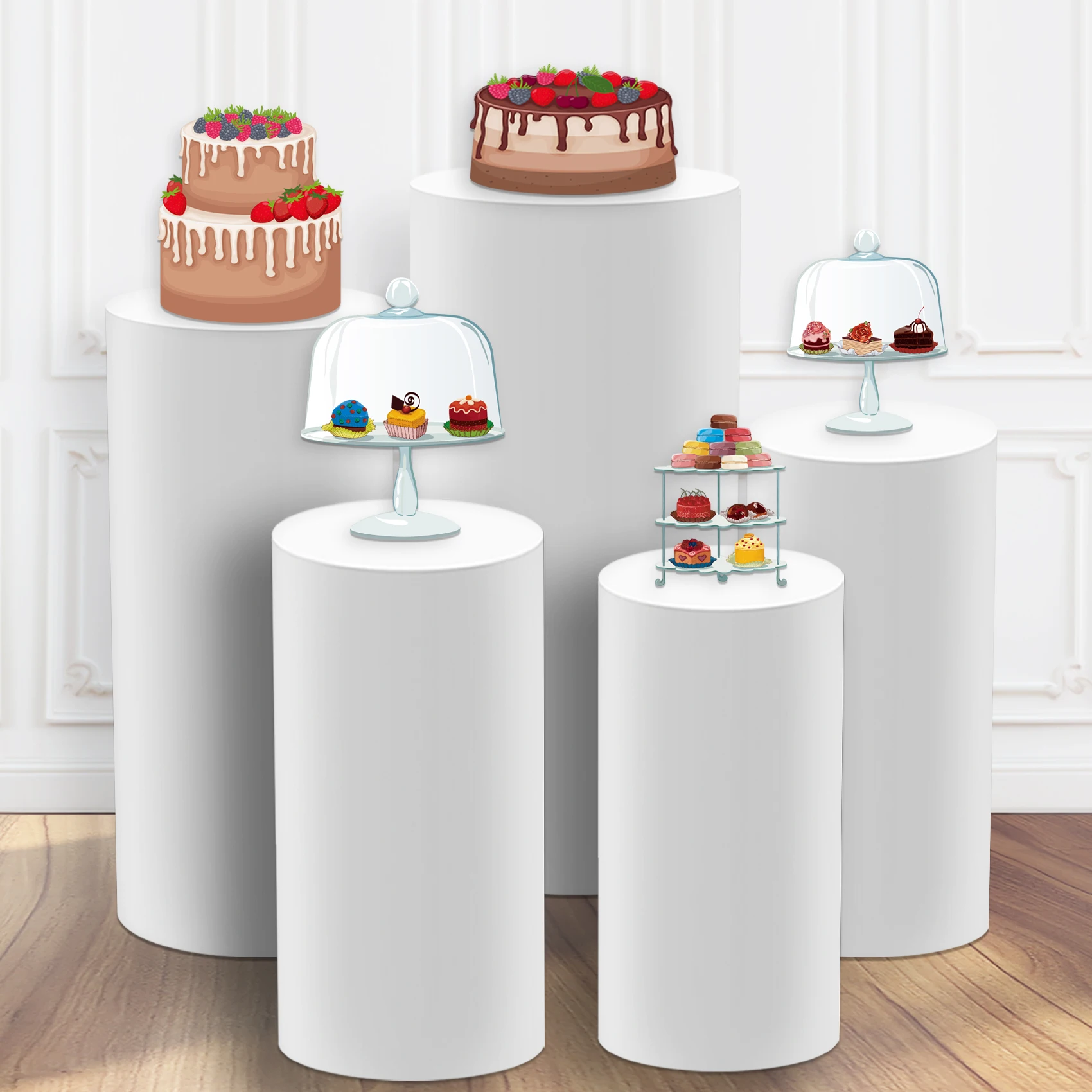 

Spandex Cylinder Pedestal Covers White Set of 5 Cylinder Plinth Stand Cover for Wedding Props Birthday Party Event Decor