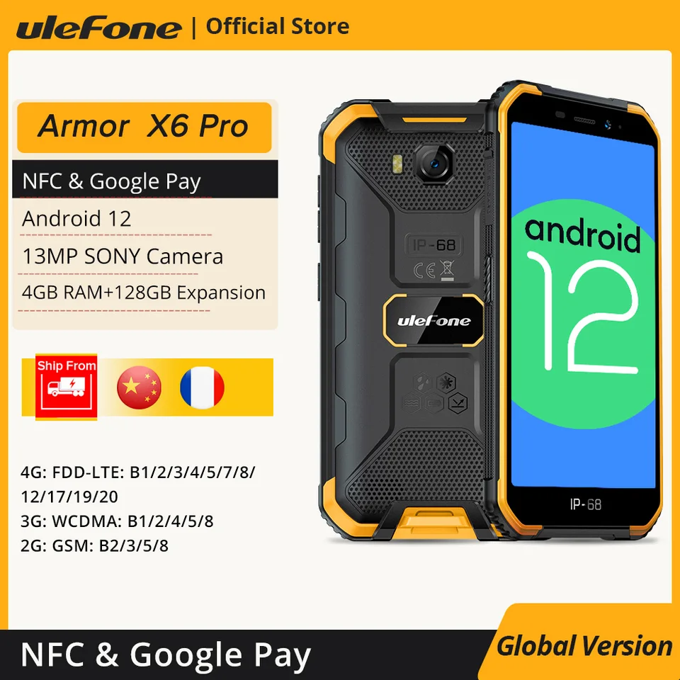 Ulefone Armor X6 Pro (2022 New) Rugged Smartphone, Lasted Android 12  Unlocked Rugged Phone, 8GB 32GB 128GB Extension 4000mAh 5.0 inch 13MP + 5MP  IP68