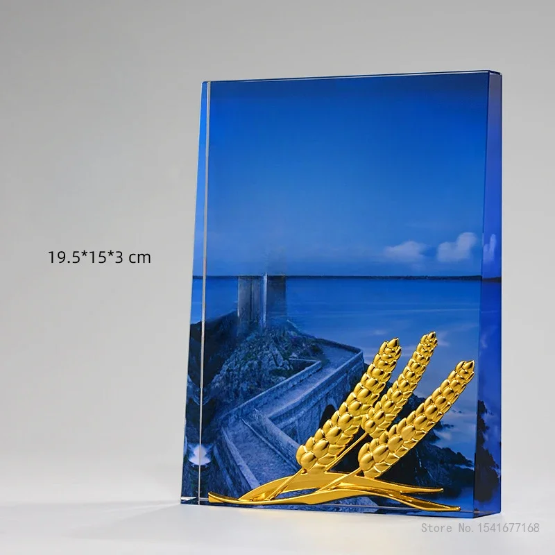 Customized Crystal Trophy Metal Engraving Color Printing Authorization Plate Employee Company Annual Meeting Award Souvenir, 1Pc