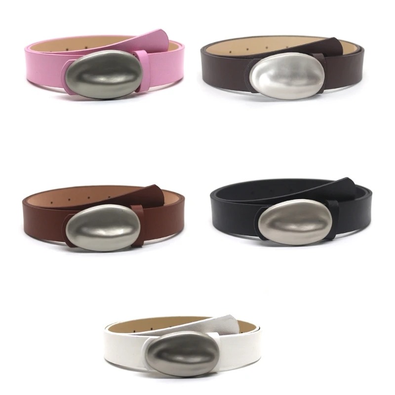 

Women Waist Belt with Oval Metal Buckle PU Faux Leather Belt Casual Waistband