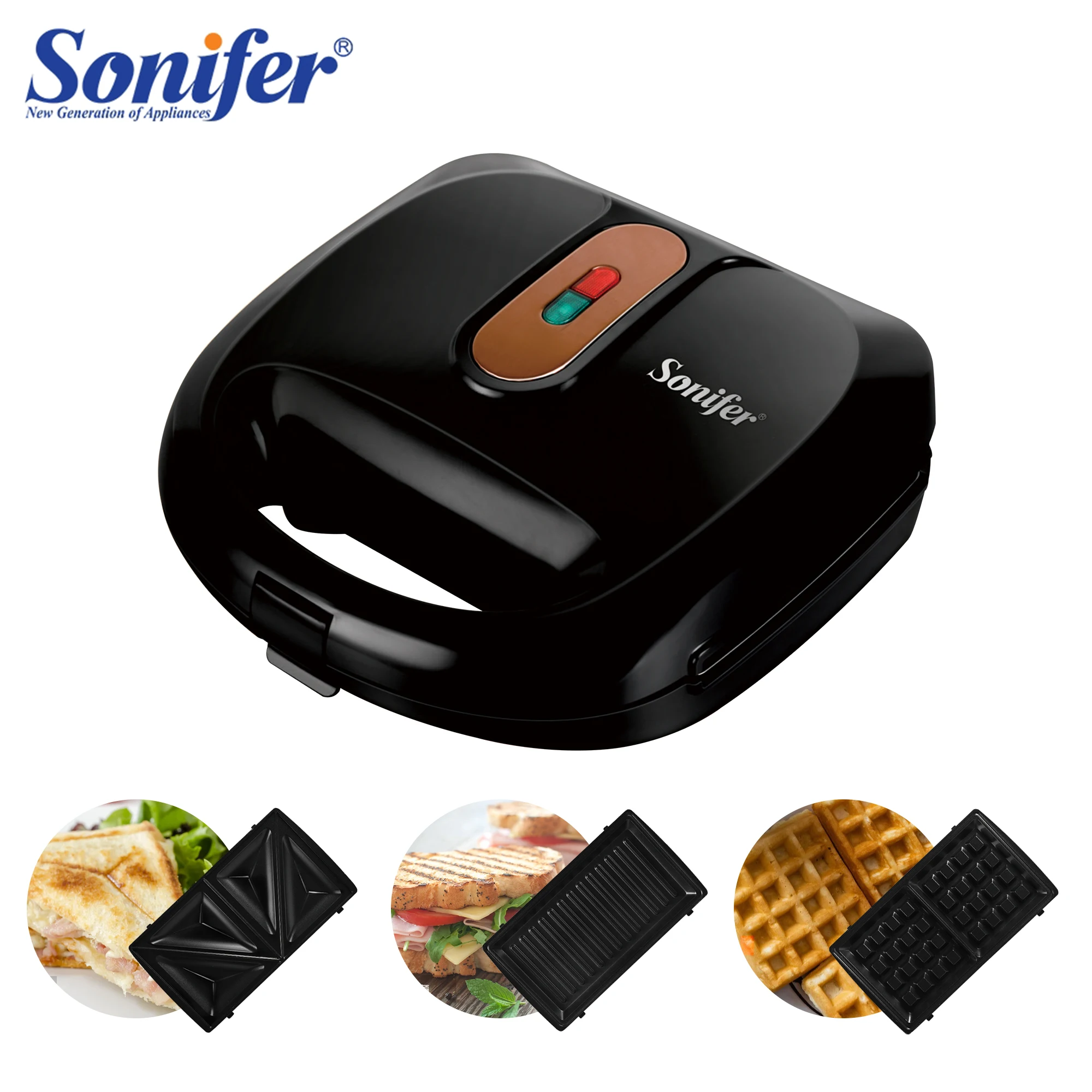 Electric Waffle Maker Triangles Sandwich Maker 3 In 1 Cooking Kitchen Appliances Breakfast Machine Non-stick Iron Pan Sonifer