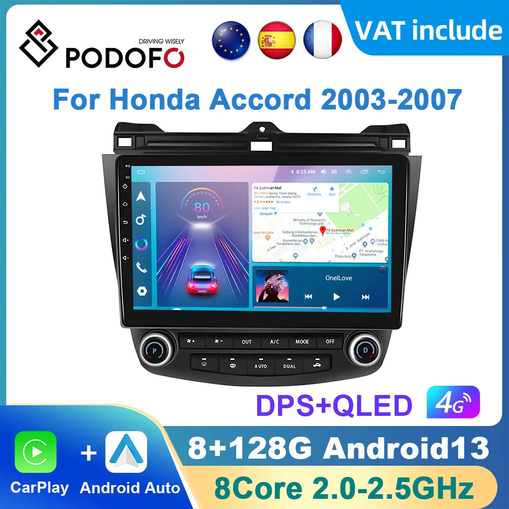 Podofo Ai Voice Android Carplay Autoradio Per Honda Accord 2003-2007 2Din Android Auto Multimedia Navigazione Gps Autoradio Dsp