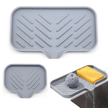 1/2pcs Kitchen Sink Silicone Tray With Drain Soap Sponge Storage Holder Countertop Sink Scrubber Brush Soap Storage Rack 1