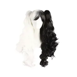 Vibrant Ombre Two - Tone Long Wavy Cosplay Wig with Ponytails (Black and white)