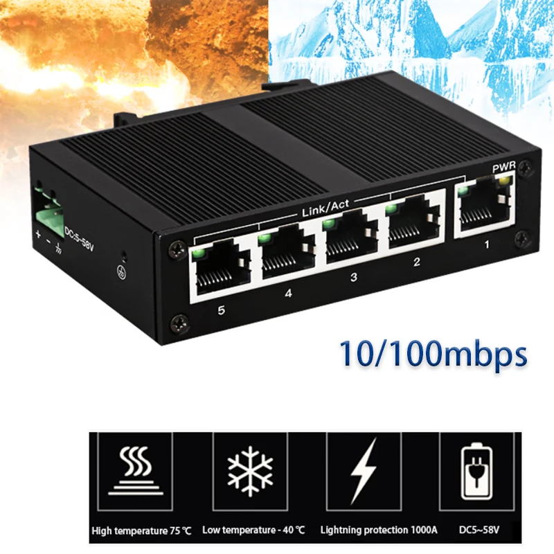 

Разветвитель, расширитель, 10/100 Мбит/с, коммутатор с общим доступом к сети Ethernet, 5-портовый Промышленный Коммутатор 100 м, Интернет-разветвитель, адаптер, концентратор