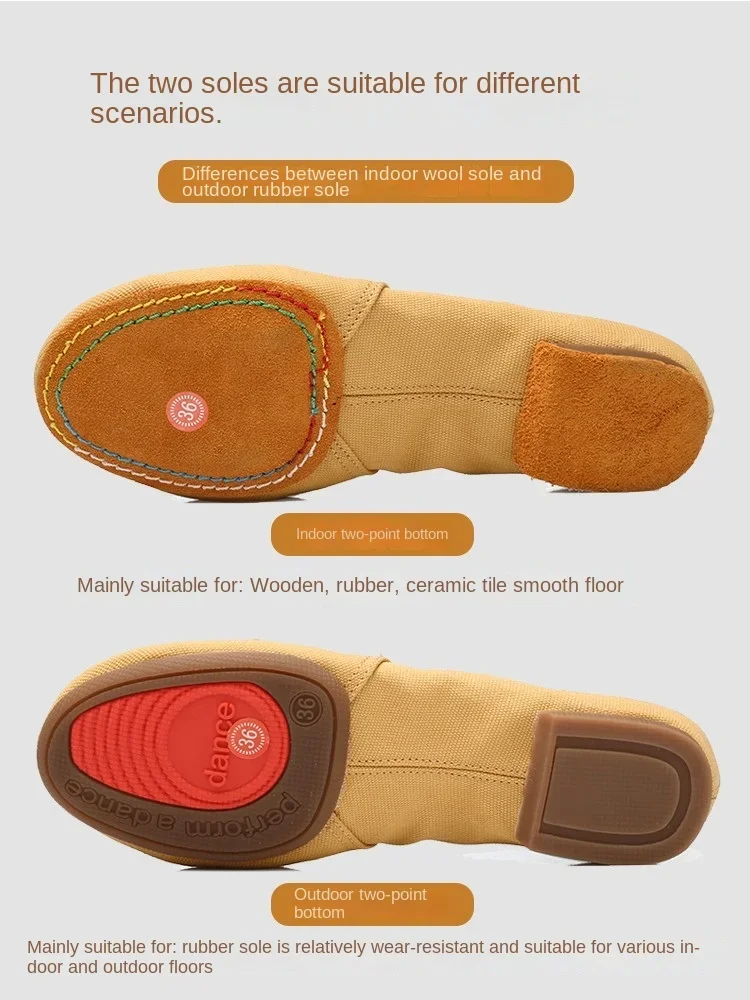 Drawstring-free Women Elastic Band Children Canvas Upper Soft Leather Sole Ballet Dance Shoes 1cm Heel  Ourdoor Wear Jazz Shoes 4