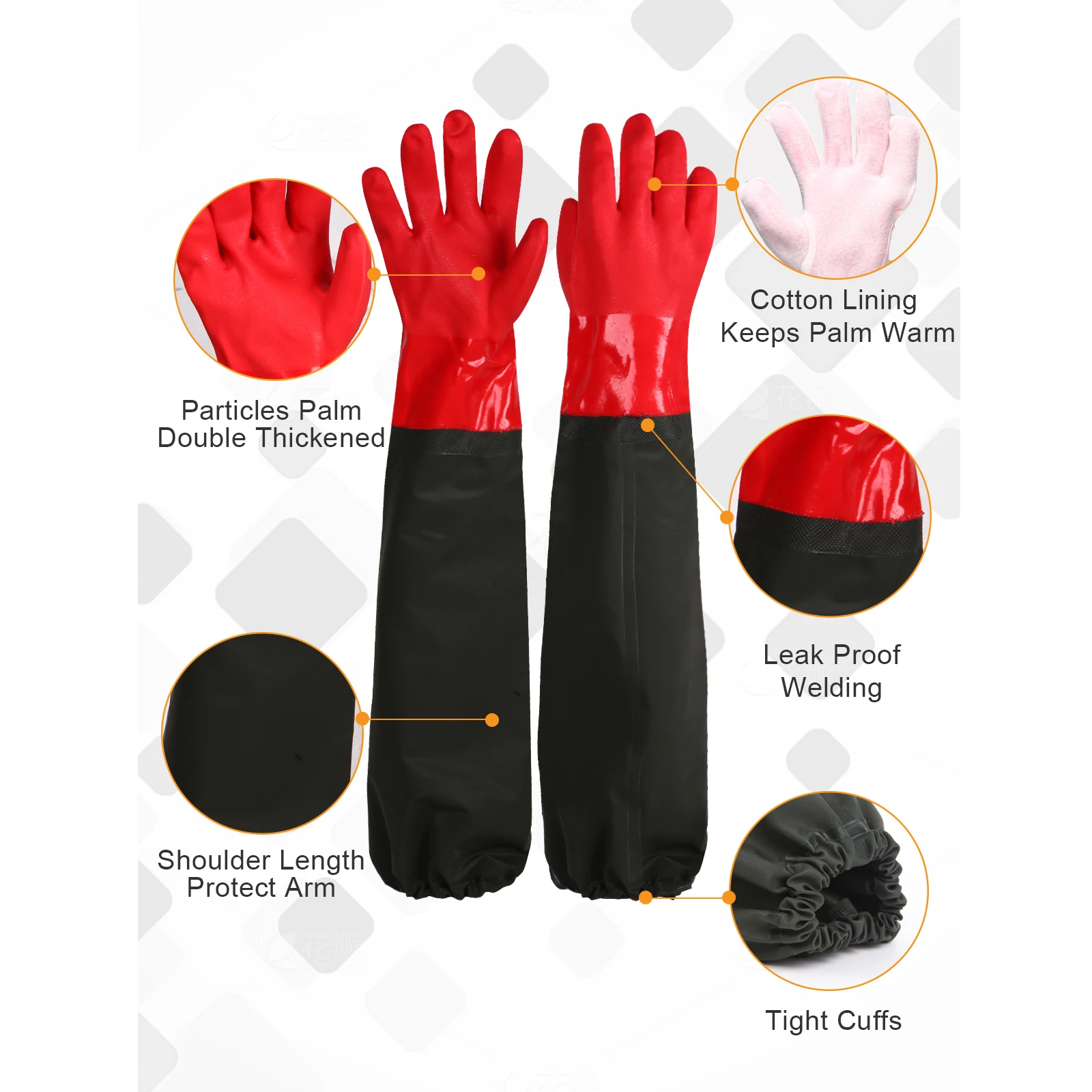 Rubber Gloves Extra-Long Waterproof Gloves Heavy Duty with Cotton Liner Aquarium Pond Cleaning Seafood Worki 25" protective gloves,cleaning gloves,safety gloves