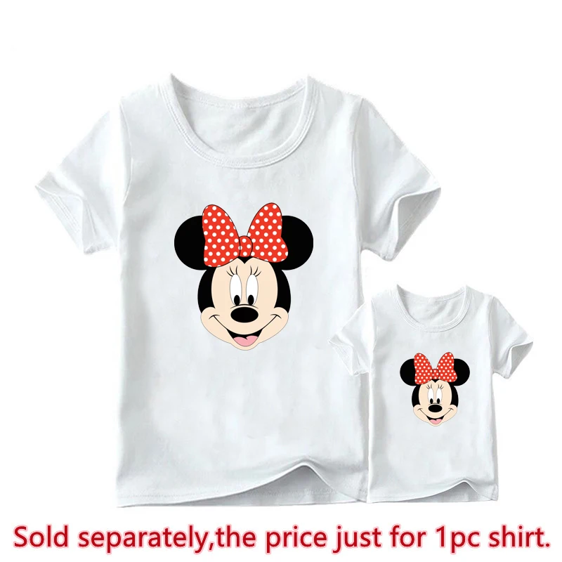 New Mother Kids Tshirts Funny Minnie Mouse Family Matching Outfits Summer White Short Sleeve Mother Daughter Matching Clothes 4