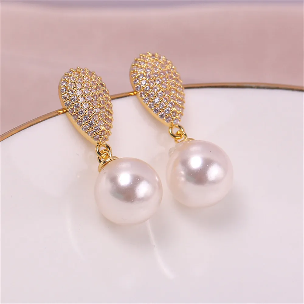 DIY Pearl Jewelry Accessories Domestic 18K Gold-plated Copper Plated S925 Silver Needle Zircon Drop Earrings Empty Bracket