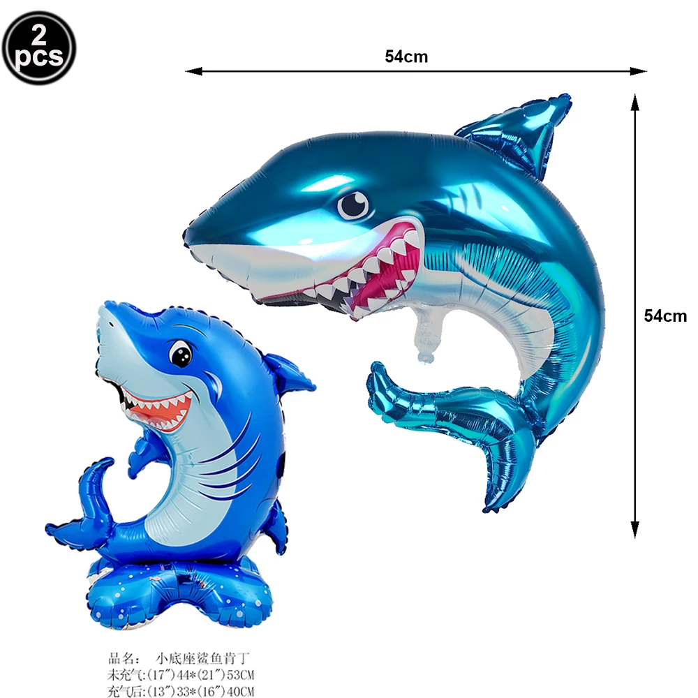 Blue Cartoon Shark Theme Disposable Tableware Set for Kids' Ocean Birthday Party Decor