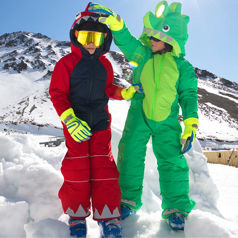 New Children One-Piece Ski Suit 2022 Winter Warm Outdoor Snowboard Jacket Jumpsuit Cartoon Kids Snow Pants Windproof Waterproof