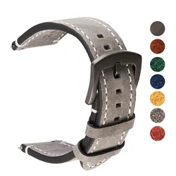 Vintage Leather Watch Straps - Premium Bracelet Bands - 22mm (Gray)