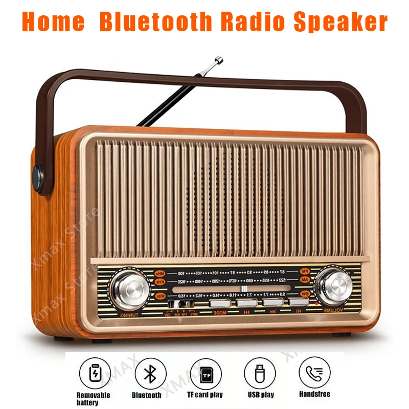 Portable Speaker Retro Home Wooden Hifi Bluetooth Radio Speaker USB Stereo Mp3 Music Player Speaker Am Fm Sw Multiband Mini Bluetooth Speaker