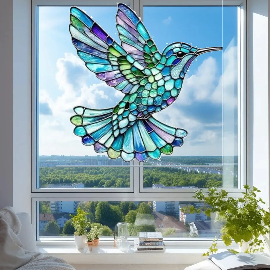 Window Painted Birds Acrylic Pendant Colorful Sun-catching Hanging Suncatcher Decorations For Home Garden sun catcher sun catchers