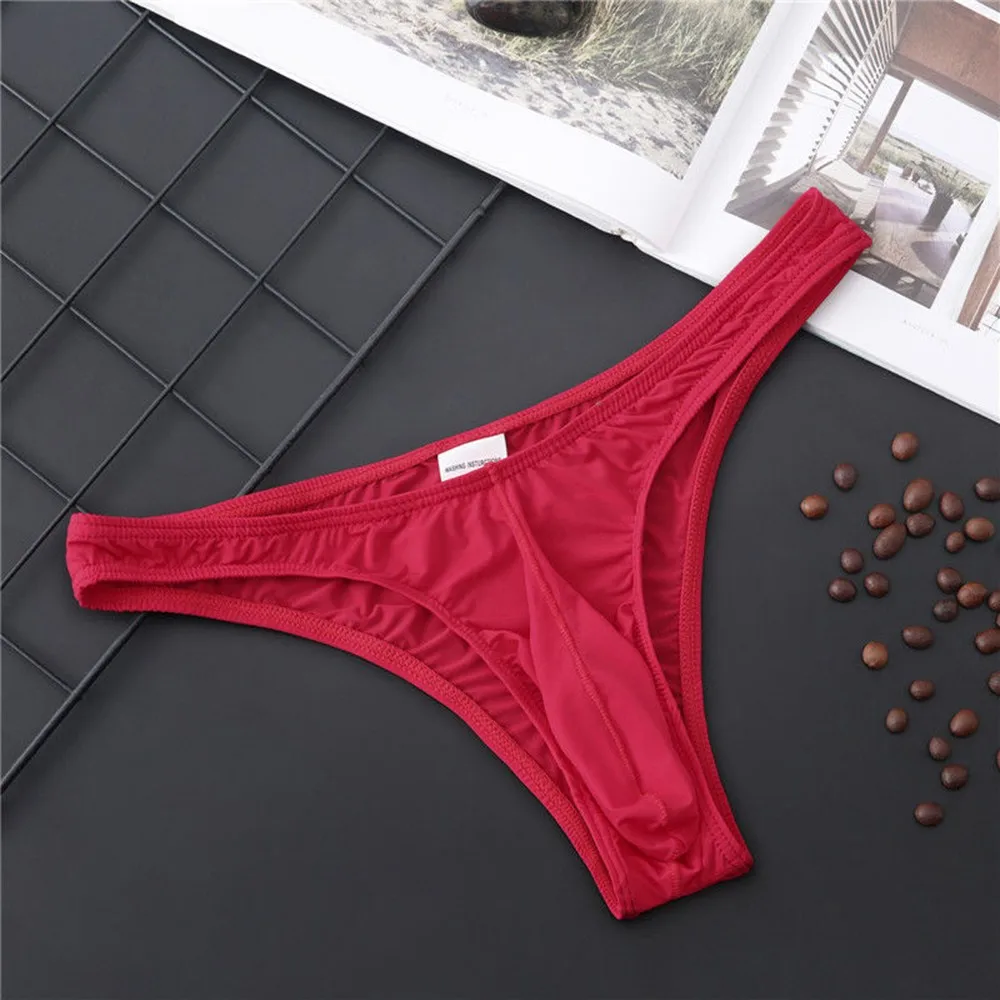 

Men Ultra Thin Ice Silk Thong Panties Bulge Pouch Briefs Breathable Comfortable T Back Underpants Low Waist Underwear Bikini