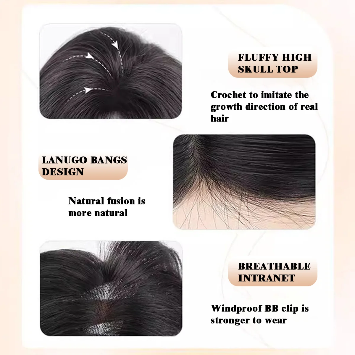 Synthetic Hair Toppers wig with 3D hair bangs women's heat-resistant midpoint wig Invisible hair piece Invisible Scalp Wiglets