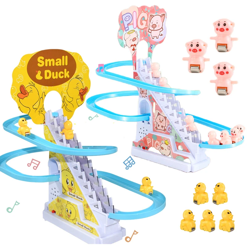 Kids small duck electronic climbing stairs track toy light musical slide track educational toys boys girls Christmas gift