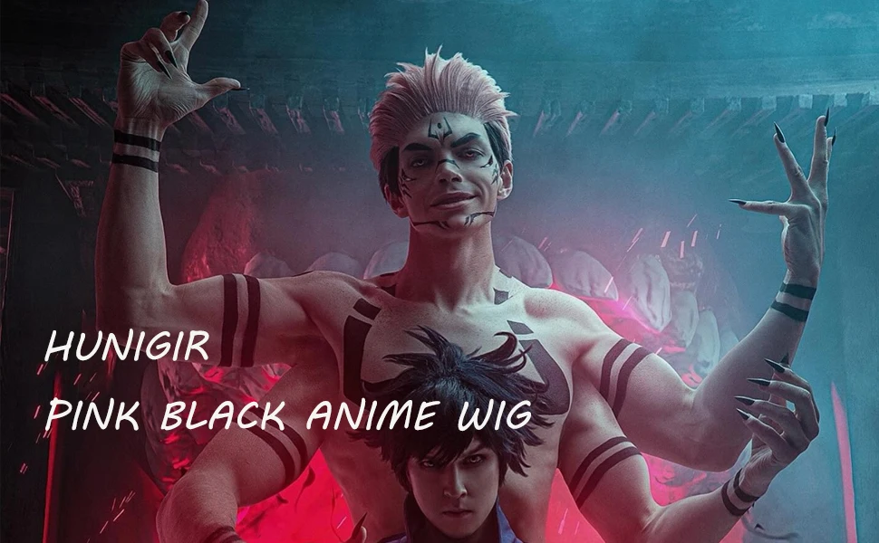 mens pink wig short pink anime wig pink black wig mens costume wig