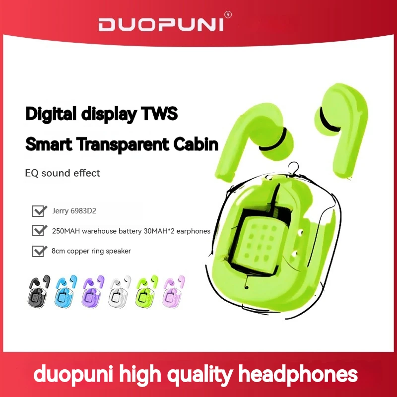 

DUOPUNI Bluetooth Earphones Airbus Digital TWS Wireless Headphones In-Ear Headset Gamer Stereo Earbuds with Mic Charging Case