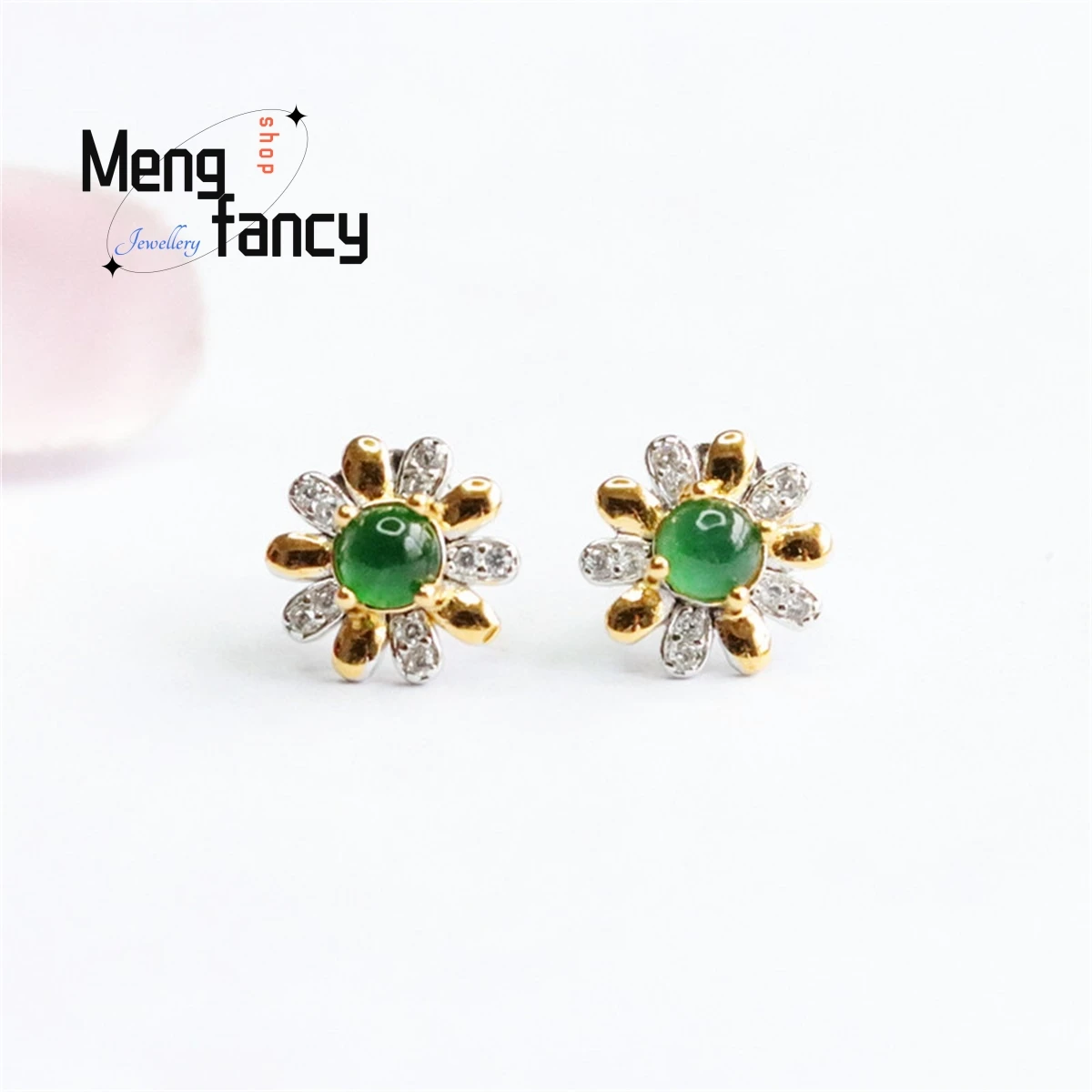 

Natural S925 Silver Inlaid Jadeite Ice King Green Flower Earring Simple Elegant Personalized Fashion Versatile Exquisite Jewelry