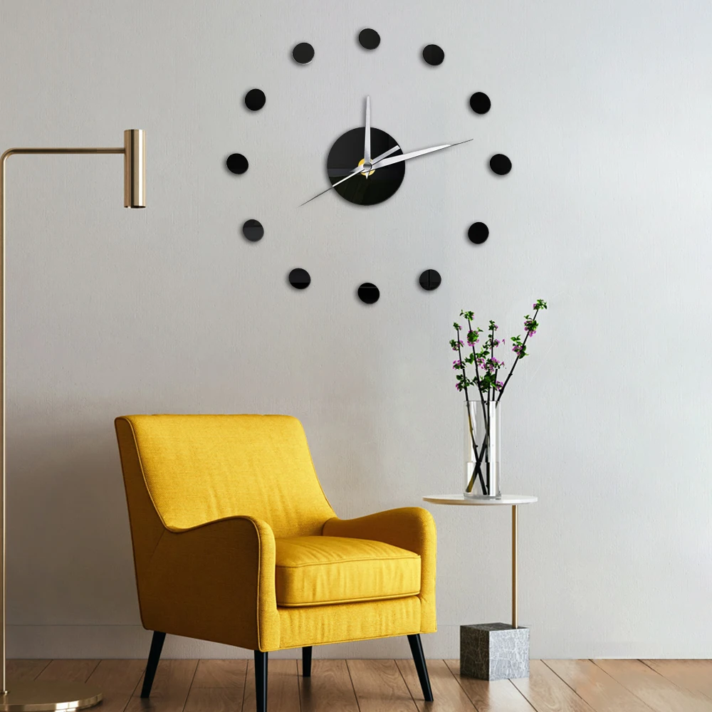 Small Dots DIY Wall Clock Modern Design Silent Acrylic Mirror Decorative Clocks Kitchen Self-adhensive Wall Stickers Home Decor
