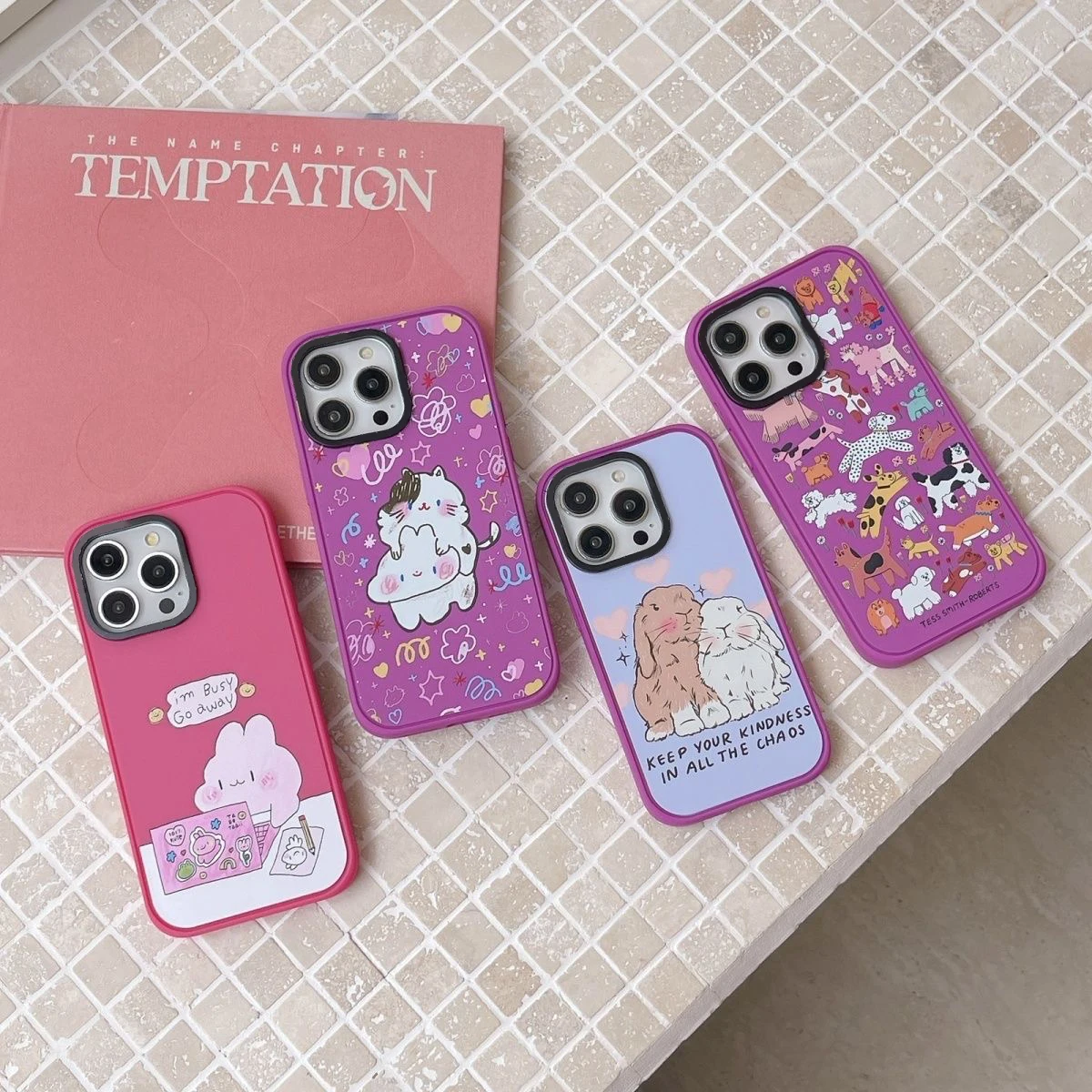 

Busy Rabbit Purple Pink Frosted Phone Case Cover for IPhone 13 14 15 Pro Max Case