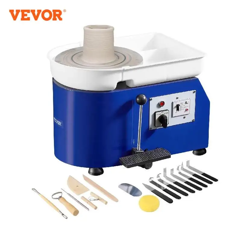VEVOR 도자기 휠 세라믹 성형 기계, 조절 가능한 60-300RPM 속도 핸들 및 풋 페달 제어 ABS 분리형 분지, 11 인치