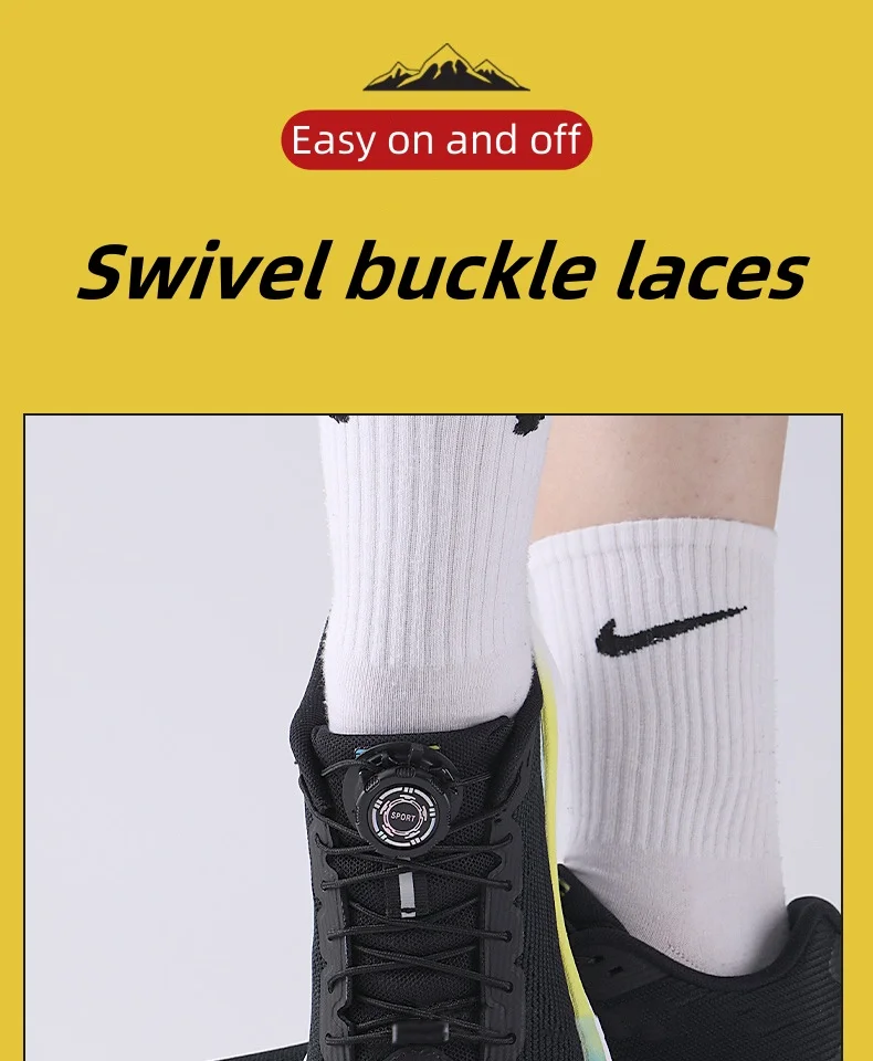 Thick rope automatic shoelaces with swivel buckle displayed on shoes