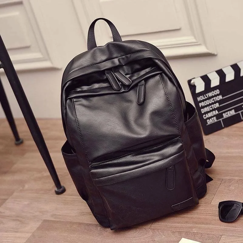 

Leisure Men's Travel Bag Trend Male High School Student Backpack PU Leather Fashion Korean Version Backpack