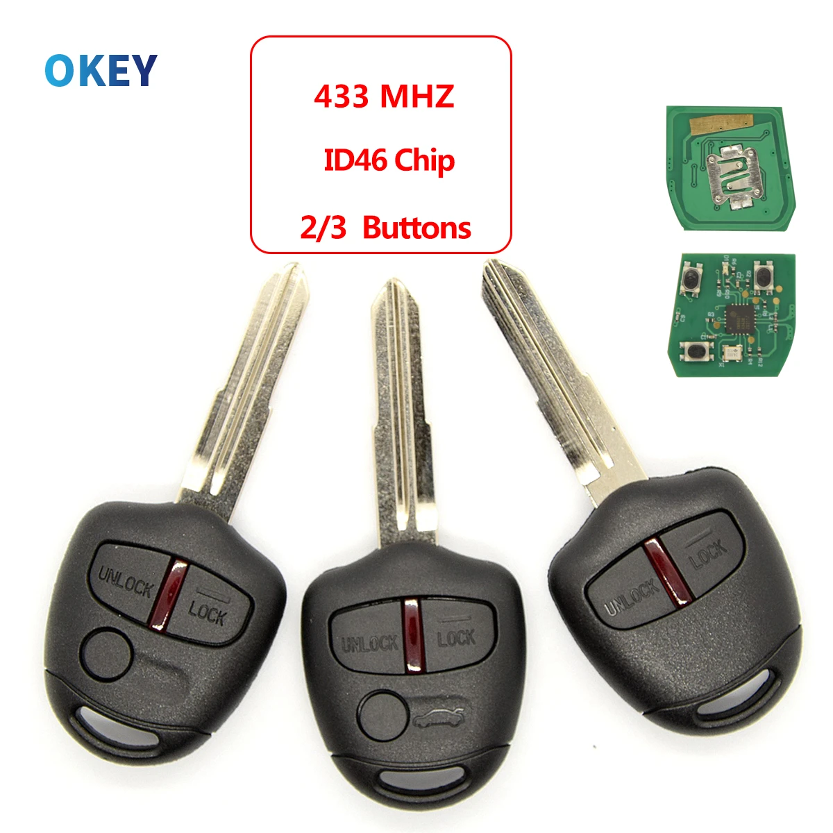 Okey Remote Car Key Id46 Chip 433mhz For Mitsubishi L200 Shogun Pajero