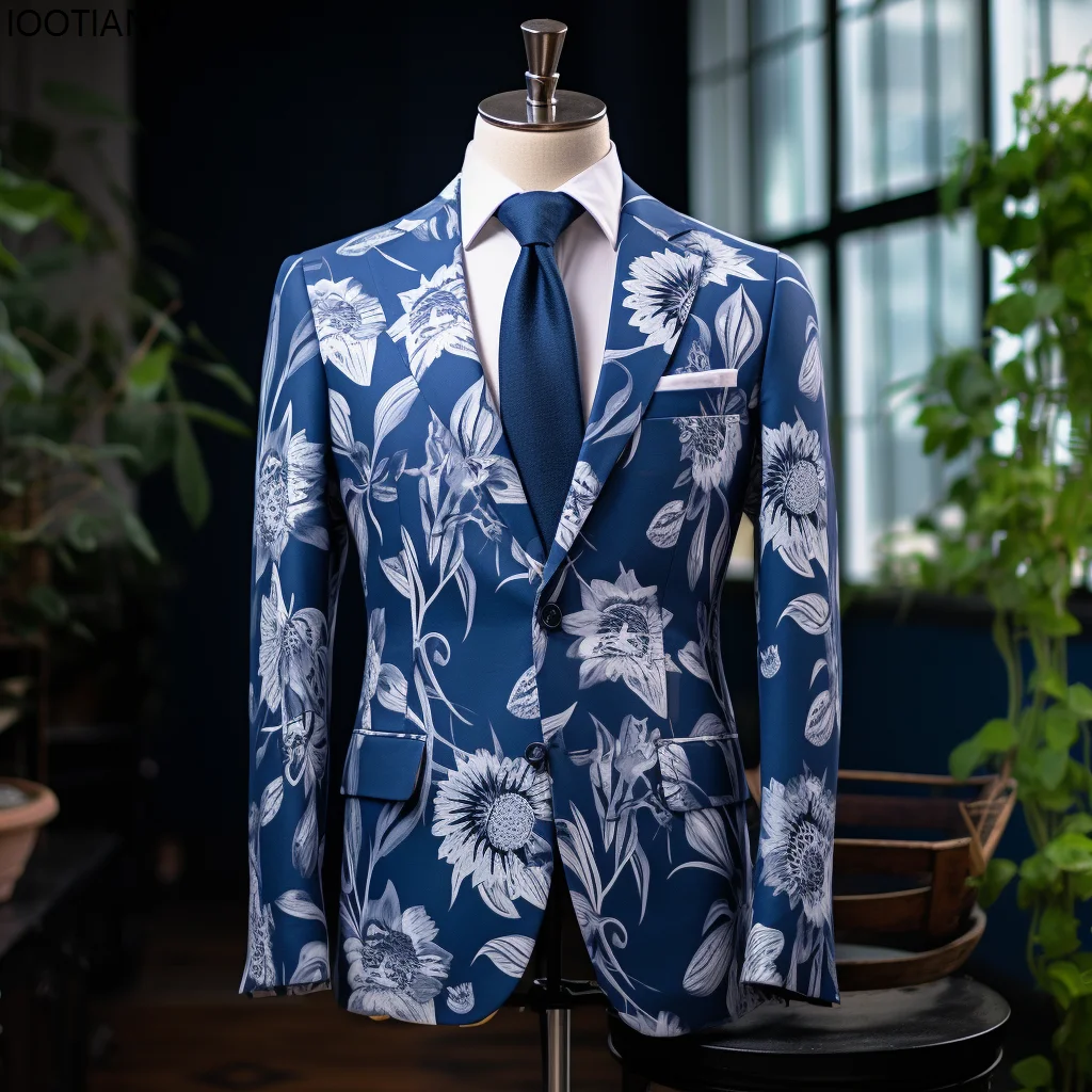 Men Blazer Colorful Flower Pattern Floral Elements 3D Printing Suit Jacket Business Casual Carnival Party