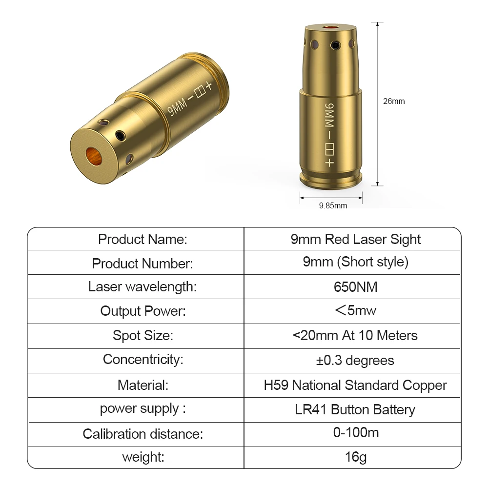 9MM Red Laser Bore Sight For Pistol & Rifle Scope