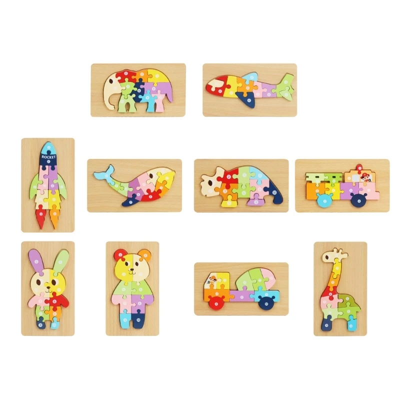 

Wood Colorful Jigsaw Puzzle Toy Cartoon Theme Jigsaw Puzzle Block Educational Toy for Children Hand-eye Coordination Toy