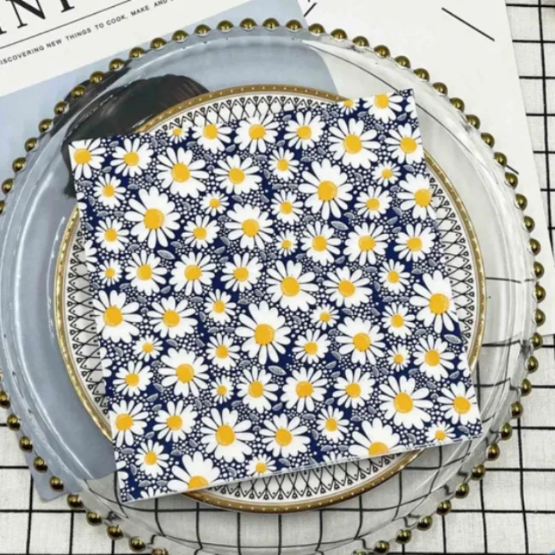 Paper Napkins 20pcs/Pac Chrysanthemum Daisy Printed Floral Party Disposable Wine Glass Flower Placemat
