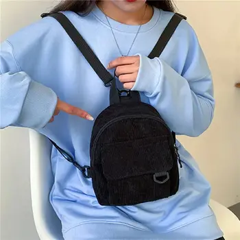 Mini Zaino da Donna alla Moda in Velluto a Coste Tinta Unita Zaino Semplice e Casual per Studenti, Borsa da Viaggio 2026 Nuovo Modello