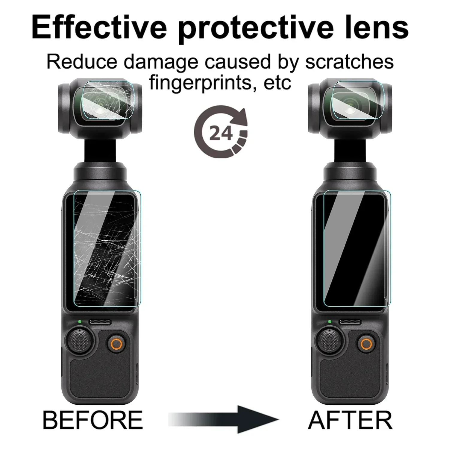 Kit Protection Écran + Objectif Pour DJI Osmo Pocket - 3 Films Verre Trempé 9H + 3 Protections Objectif - Clair HD Antitraces - 2