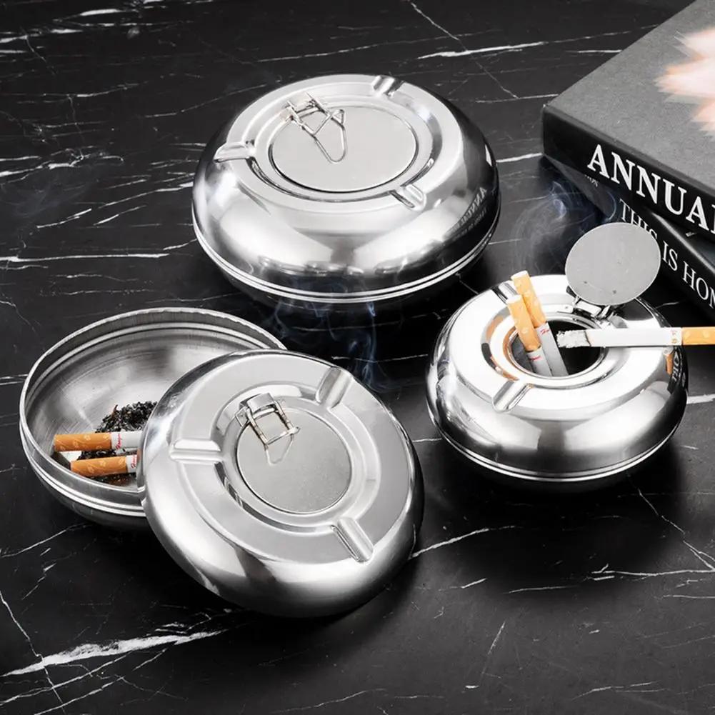 

Stainless Steel Ash Tray with Lid Detachable Windproof Cigarettes Tray Holder Ashtray Home Bedroom Office Desktop Decoration