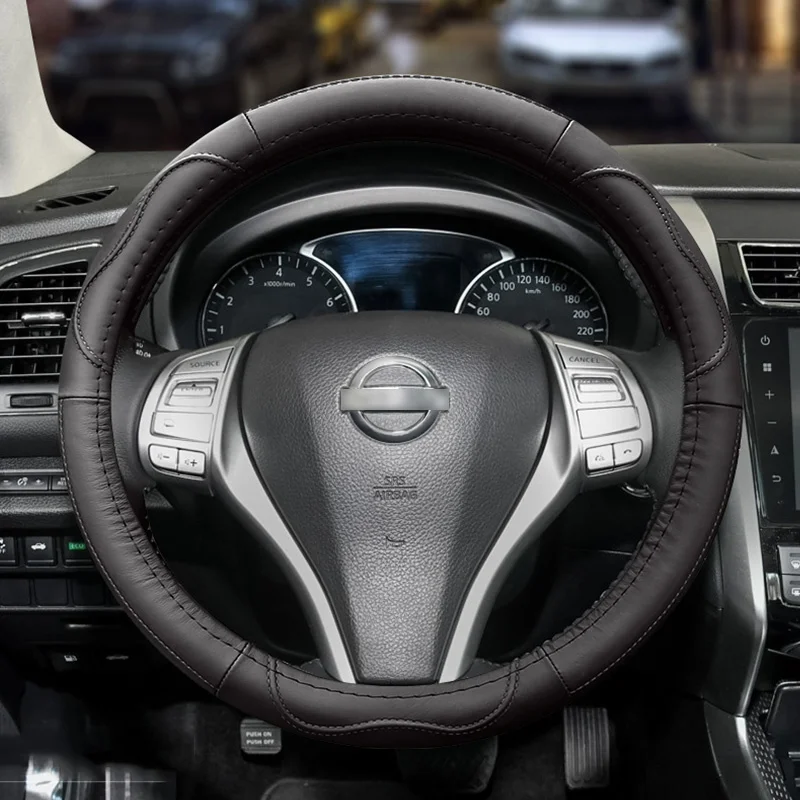 Coprivolante in pelle per tutte le stagioni - Coprivolante universale antiscivolo per auto Protezione per volante per auto in pelle - Image 2