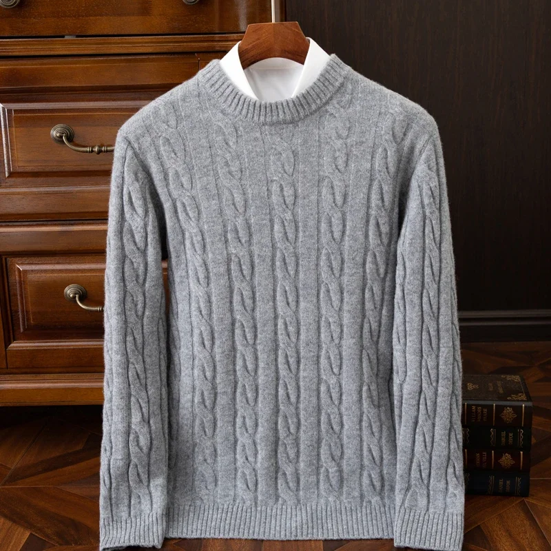 Men's custom cashmere sweater, 100% pure cashmere round neck, thick and loose oversized knitted bottom wool sweater 4