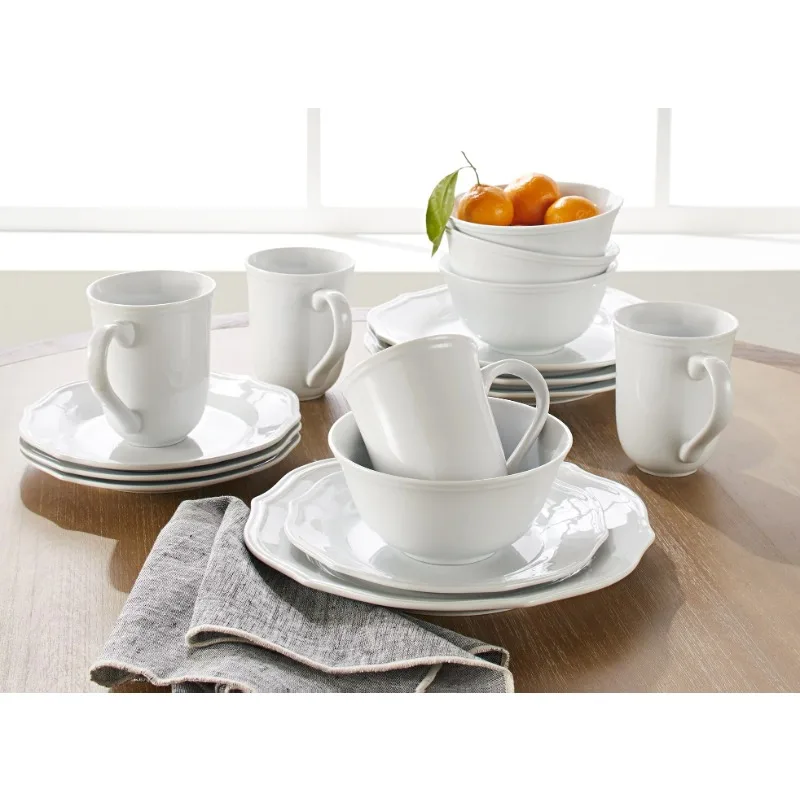 

Better Homes & Gardens 16-Piece Carnaby Scalloped Porcelain Dinnerware Set, White dishes and plates sets