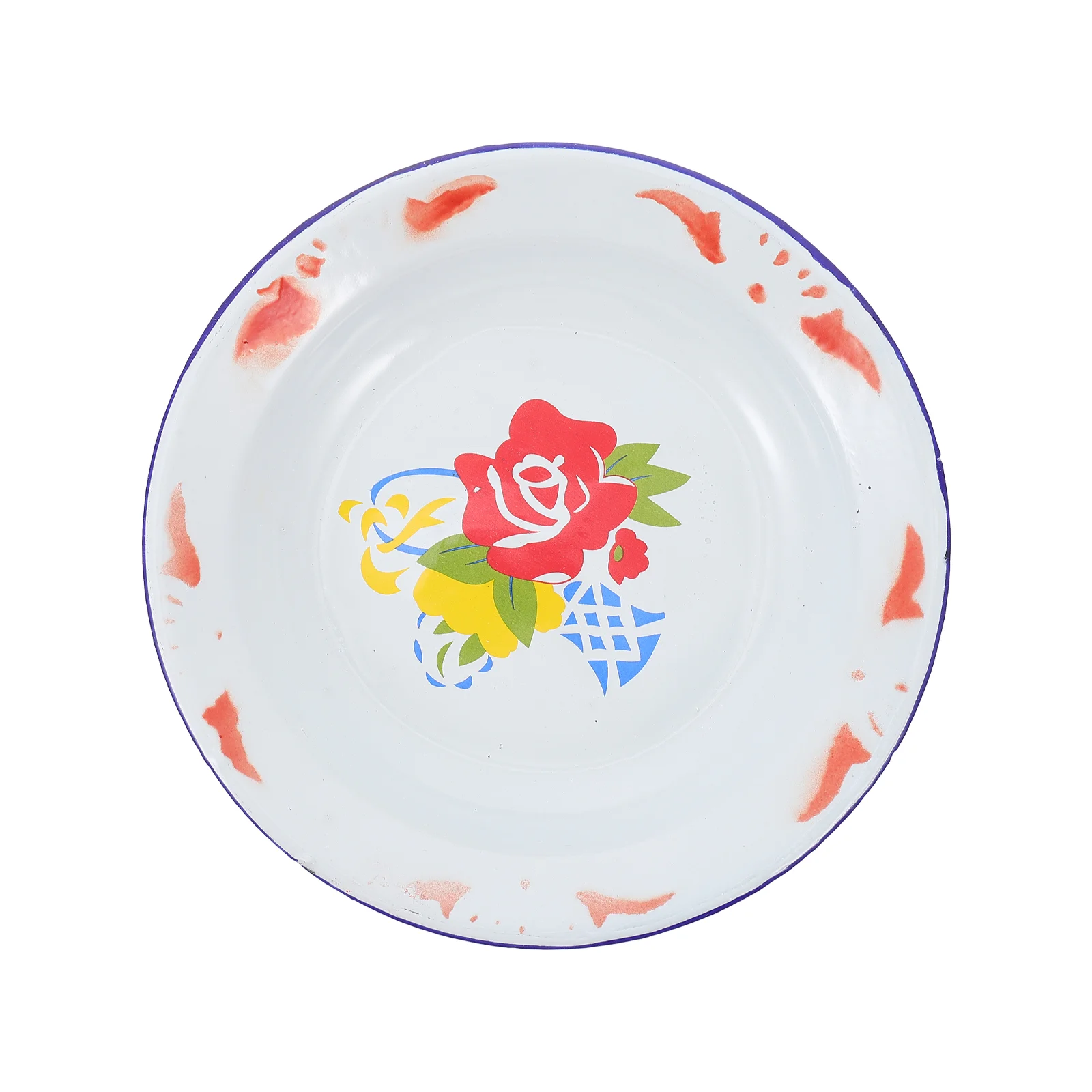 Chinese Style Enamel Plate Vintage Design Food Dish Steamed Plate Enamelware Tray Serving Plates Kitchen Dining Bar Fruit Snack