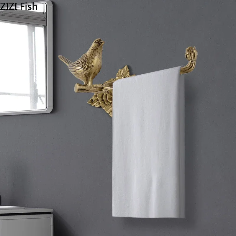 American Copper Bird Decoration Towel Bar Towel Rack Bathroom Toilet Paper Storage Wall Animal Metal Bathroom Accessories