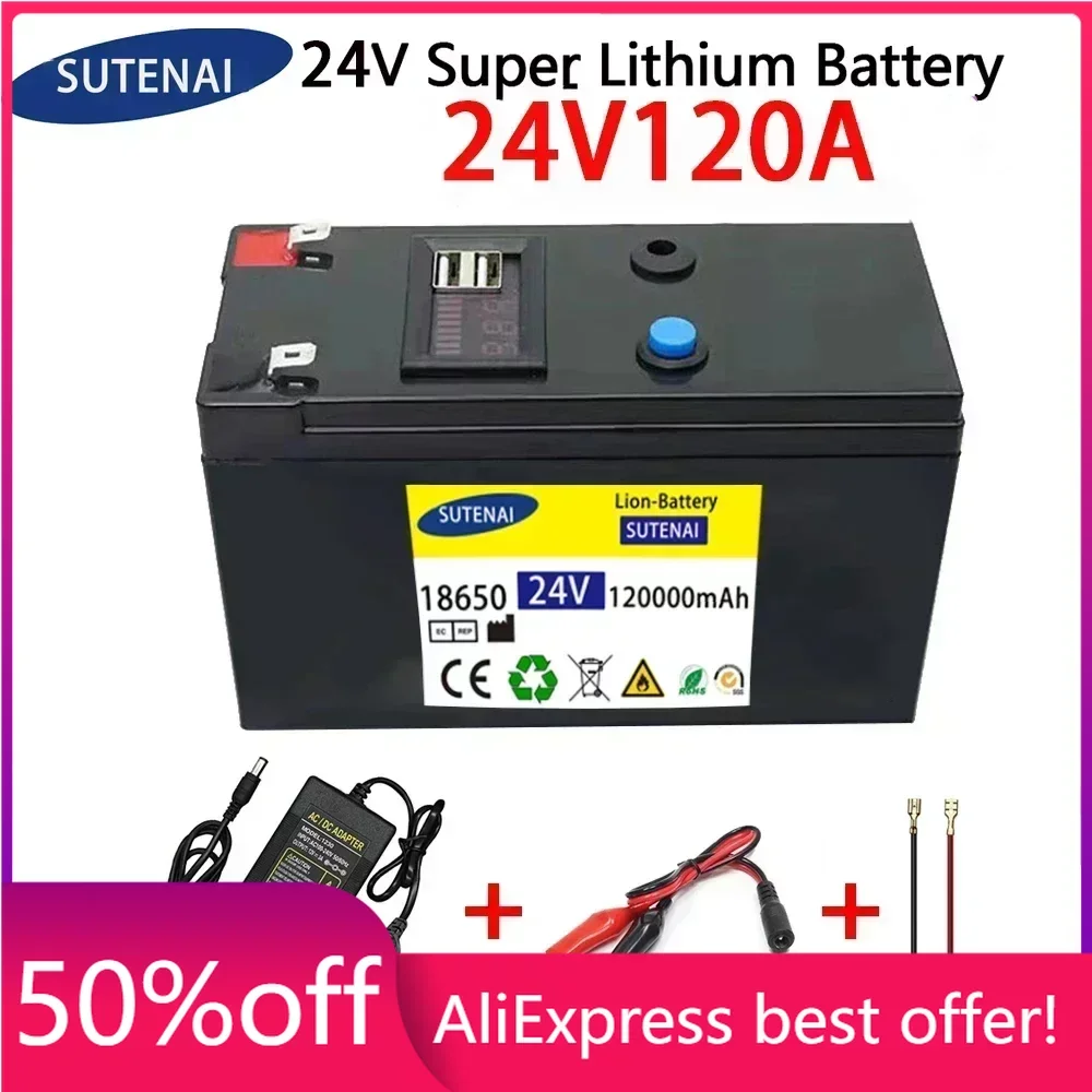 

24V Battery 120Ah 18650 lithium battery pack Rechargeable battery for solar energy electric vehicle battery+25.2v2A charger